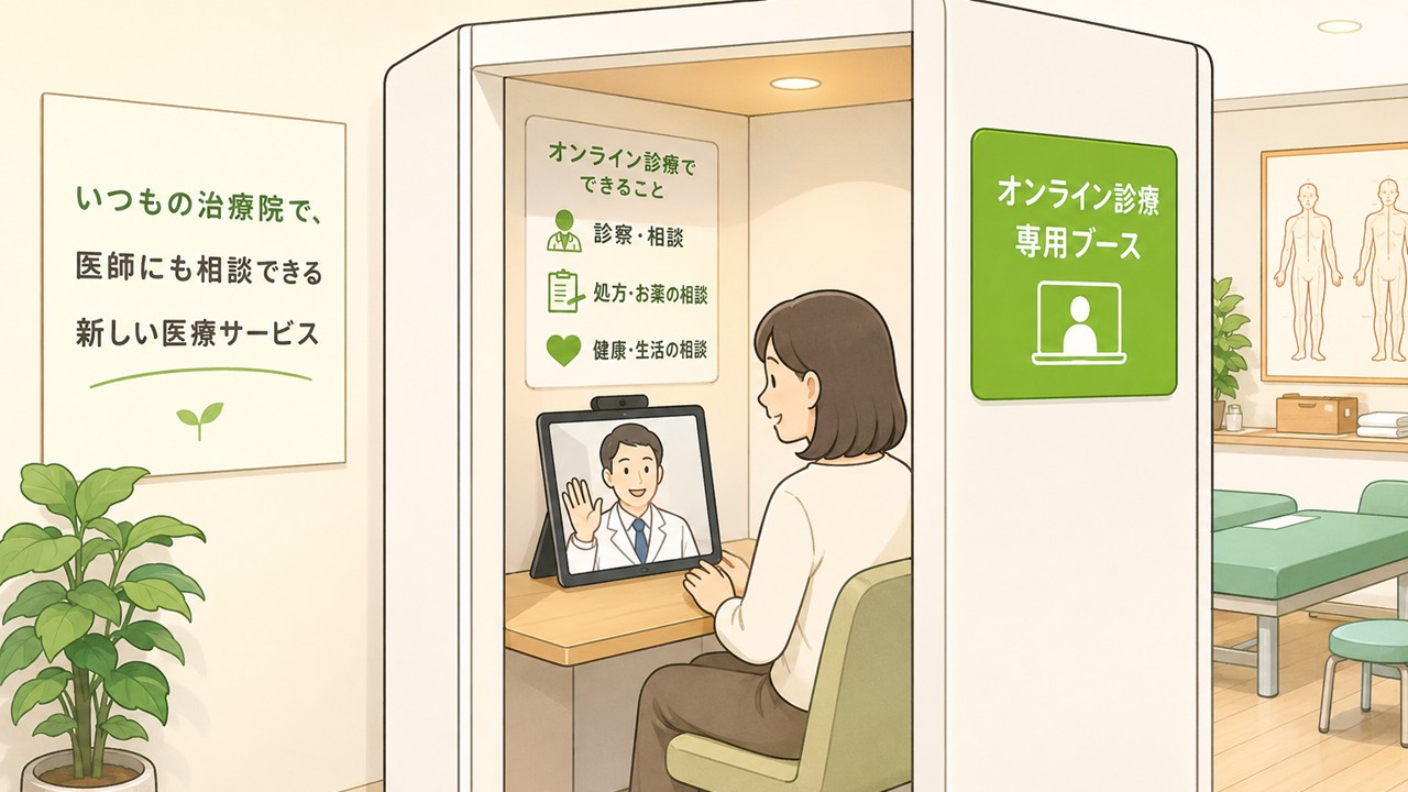 治療院を複合型ヘルスケアの場所に「オンライン診療専用ブース」を無料設置する意義と、未来予測